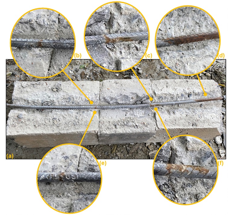 componente de concreto com armadura deteriorada