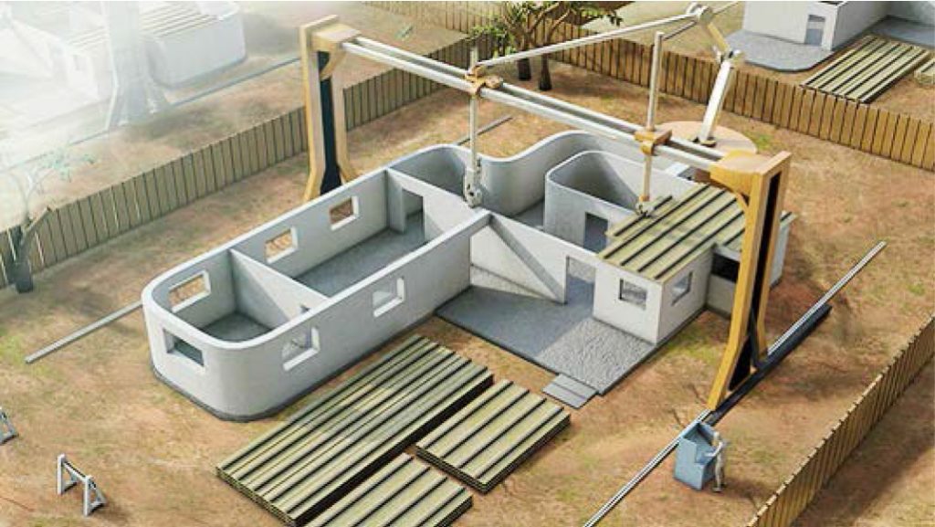 Esquema da impressão 3D de construção por contorno