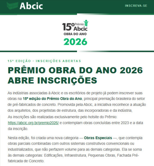 IBRACON apoio – Inscreva sua obra! | 15º Prêmio Obra do Ano 2026
